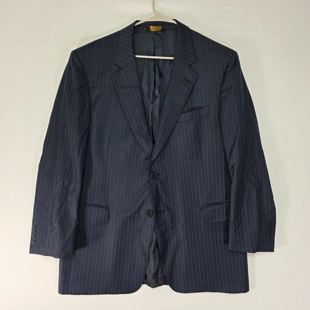 JOS A BANK Signature Men's Sport Coat Blazer Two Button Navy Striped Wool 44R